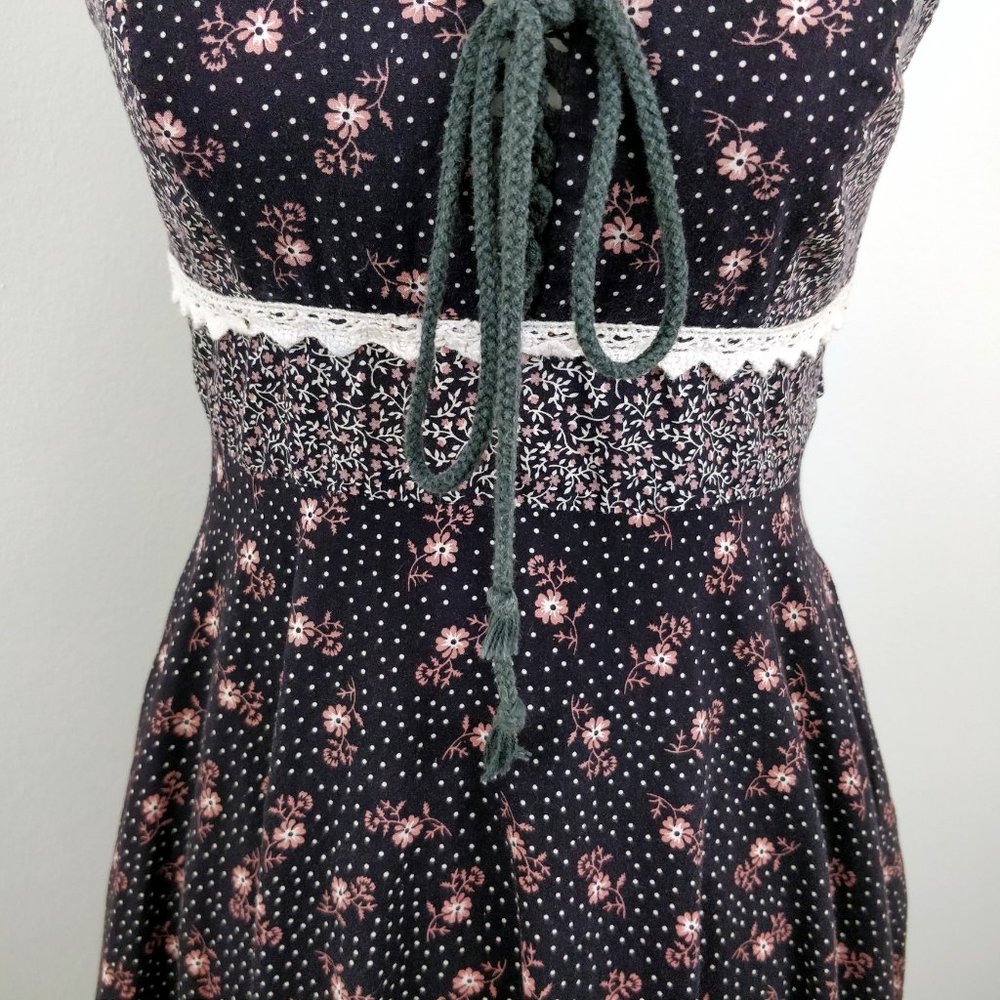 Gunne Sax Calico Floral Brown Pink Corset Sundress - Picture 6 of 16